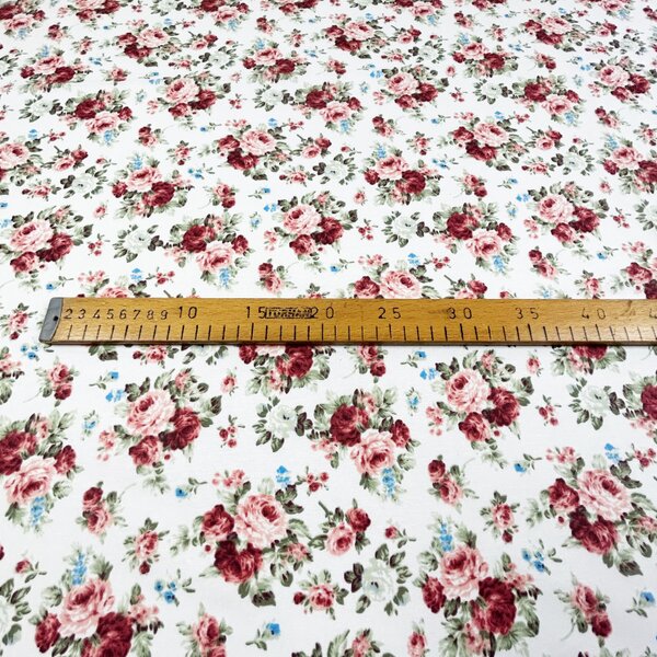 Ervi Bavlněná látka/plátno š.240cm - růžičky na bílém 10786, metráž