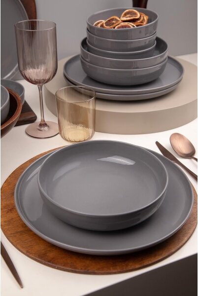 Jídelní sada 12 ks šedá/porcelán