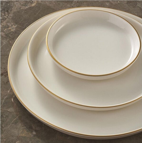 Jídelní sada 16 ks béžová/zlatá/porcelán