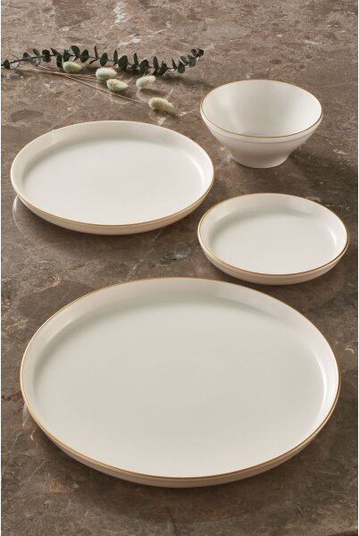 Jídelní sada 16 ks béžová/zlatá/porcelán
