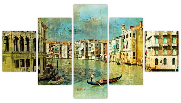 Obraz - Benátský kanál a gondoly (125x70 cm)