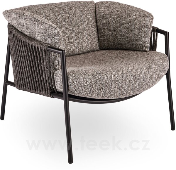 Stern Nízké křeslo Zoe, Stern, 82x77x65 cm, rám lakovaný hliník černý (black matt), lankový výplet barva basalt, venkovní látka barva Mélange grey, rychleschnoucí výplň, včetně krycí plachty