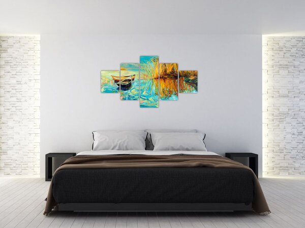 Obraz - Jezero s loďkami (125x70 cm)