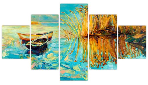 Obraz - Jezero s loďkami (125x70 cm)