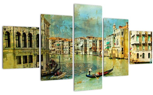 Obraz - Benátský kanál a gondoly (125x70 cm)