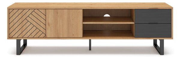 Antracitový/přírodní TV stolek v dekoru dubu 180x51,5 cm Madona – Marckeric