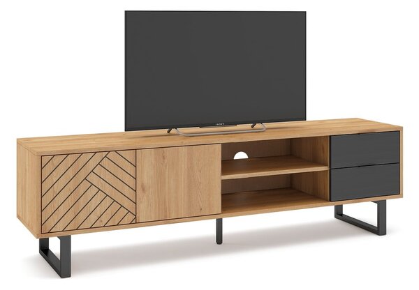 Antracitový/přírodní TV stolek v dekoru dubu 180x51,5 cm Madona – Marckeric