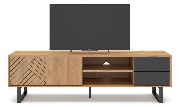 Antracitový/přírodní TV stolek v dekoru dubu 180x51,5 cm Madona – Marckeric