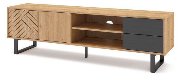 Antracitový/přírodní TV stolek v dekoru dubu 180x51,5 cm Madona – Marckeric