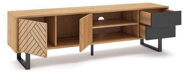 Antracitový/přírodní TV stolek v dekoru dubu 180x51,5 cm Madona – Marckeric