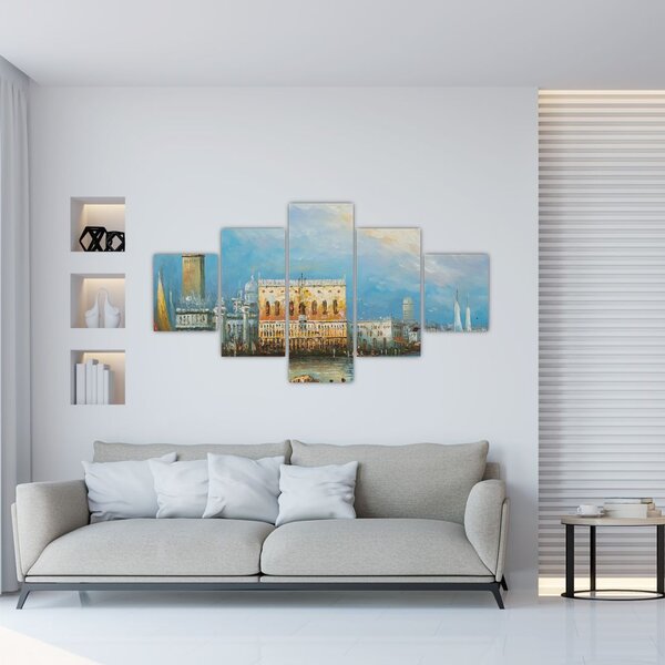 Obraz - Gondola projíždějící Benátkami, olejomalba (125x70 cm)