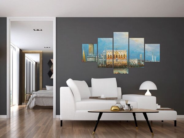Obraz - Gondola projíždějící Benátkami, olejomalba (125x70 cm)