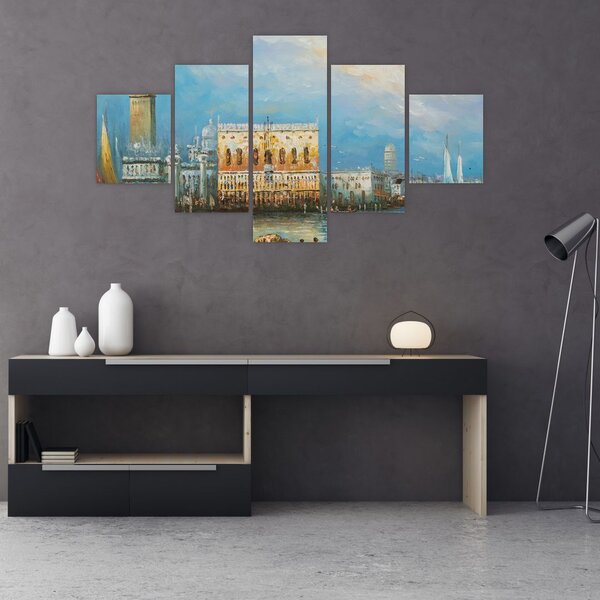 Obraz - Gondola projíždějící Benátkami, olejomalba (125x70 cm)