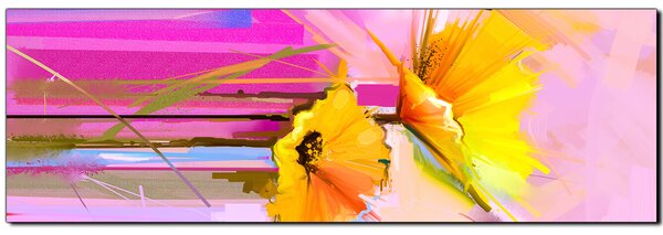 Obraz na plátně - Abstraktní malba, jarní květiny reprodukce- panoráma 5269A (105x35 cm)