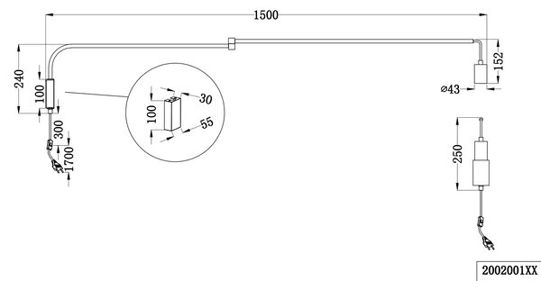 Trio Leuchten 200200132 LINE - Velká nástěnná lampa na otočném rameni na retro žárovku - od zdi max 150cm (Nástenná lampa v černé barvě s vypínačem na kabelu do zásuvky)
