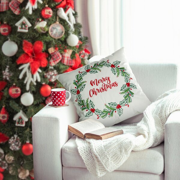 VÁNOČNÍ DEKORAČNÍ POVLAK NA POLŠTÁŘ MERRY 45X45 CM VZOROVANÝ
