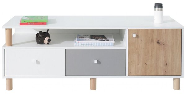 FARO | TV stolek FR8 se zásuvkami | 140 cm | bílá/artisan/šedá