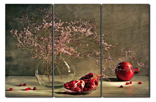 Obraz na plátně - Zátiší - větev a granátové jablko 1274B (90x60 cm )
