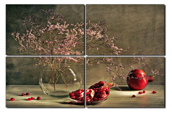 Obraz na plátně - Zátiší - větev a granátové jablko 1274E (90x60 cm)