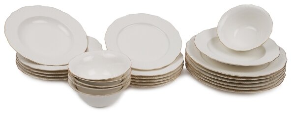 Jídelní sada 24 ks bílá/zlatá/porcelán