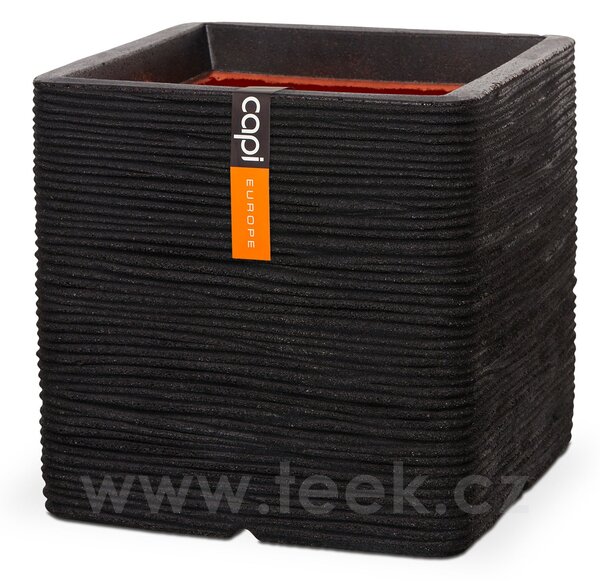 Capi Europe Květináč čtvercový Rib NL, Capi, 50x50x50 cm, recyklovatelná PE směs, barva black