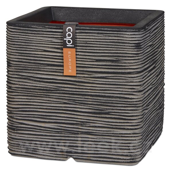 Capi Europe Květináč čtvercový Rib NL, Capi, 50x50x50 cm, recyklovatelná PE směs, barva anthracite