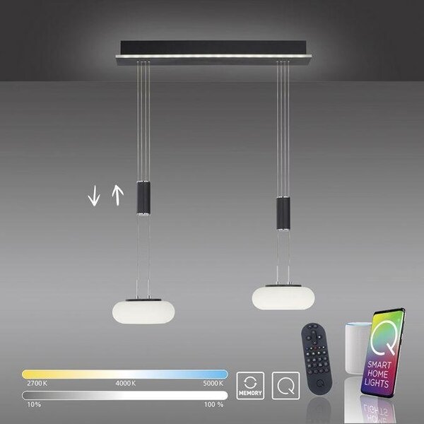 Paul Neuhaus Závěsné LED svítidlo Q-ETIENNE 21,7W, š. 65 cm, CCT 2700-5000K, dálkové ovládání