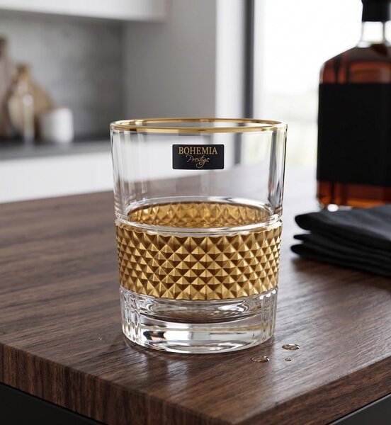 BOHEMIA PRESTIGE ELEGANTE ROYAL GOLD SKLENICE NA WHISKY 340 ML SADA 6 KS