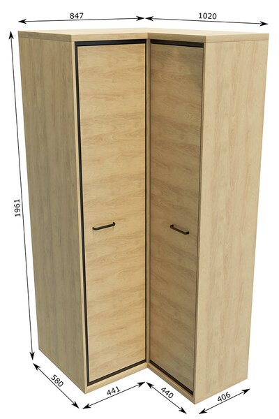 MEDIOLAN | šatní skříň M-14 rohová | 84,7x102 cm | + KOVOVÉ NOZIČKY | UNI provedení | natural hikora
