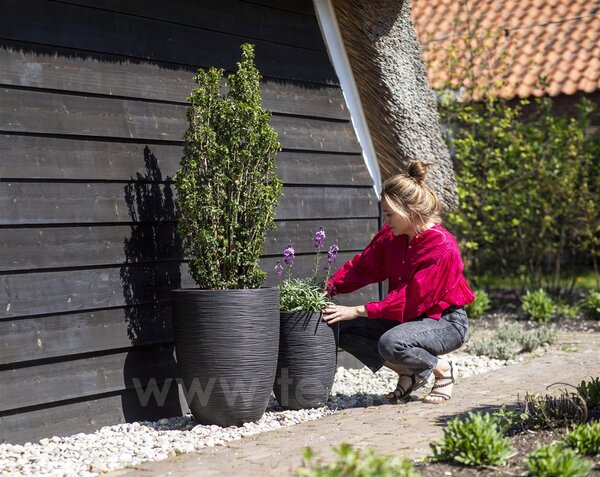Capi Europe Květináč kulatý Rib NL, Capi, průměr 46 cm, výška 58 cm, recyklovatelná PE směs, barva black