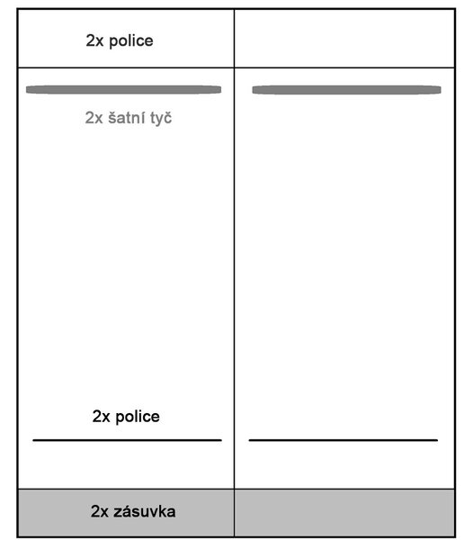 MEDIOLAN | šatní skříň M19 s policemi, zásuvkami a šatními tyčemi | 177,2 cm | natural hikora
