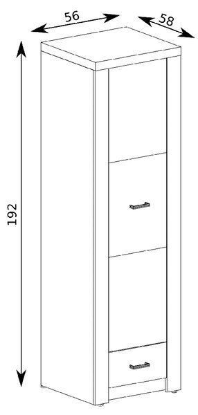 INDIANAPOLIS k | šatní skříň I-2 se zásuvkou, policí a šatní tyčí | 56 cm | UNI provedení | kraft bílý