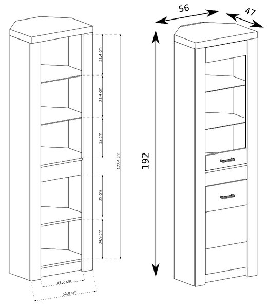 INDIANAPOLIS t | vitrína I-23 ROHOVÁ | 56 cm | UNI provedení | jasan tmavý