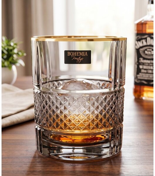 BOHEMIA PRESTIGE ELEGANTE GOLD SKLENICE NA WHISKY 340 ML SADA 6 KS