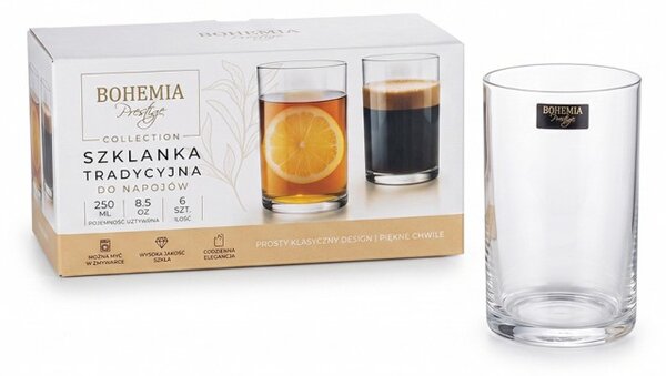 BOHEMIA PRESTIGE TRADITIONAL GLASSES SKLENICE NA VODU 250 ML SADA 6 KS