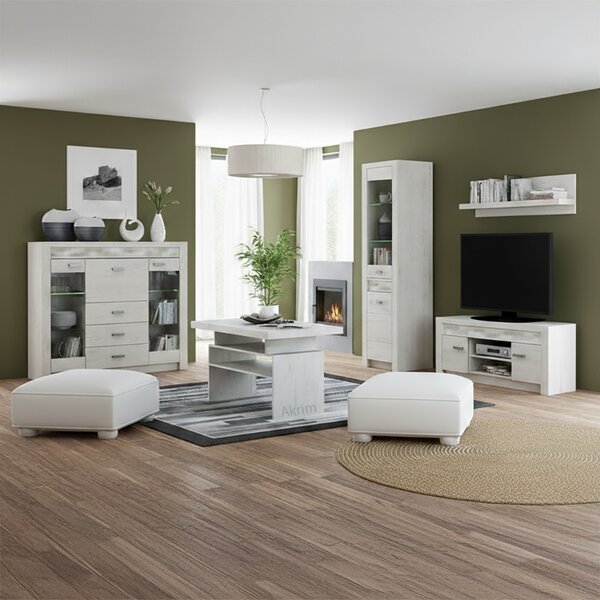 Obývací stěna INDIANAPOLIS k | sestava A | 330 cm + stolek 120x60 cm | kraft bílý