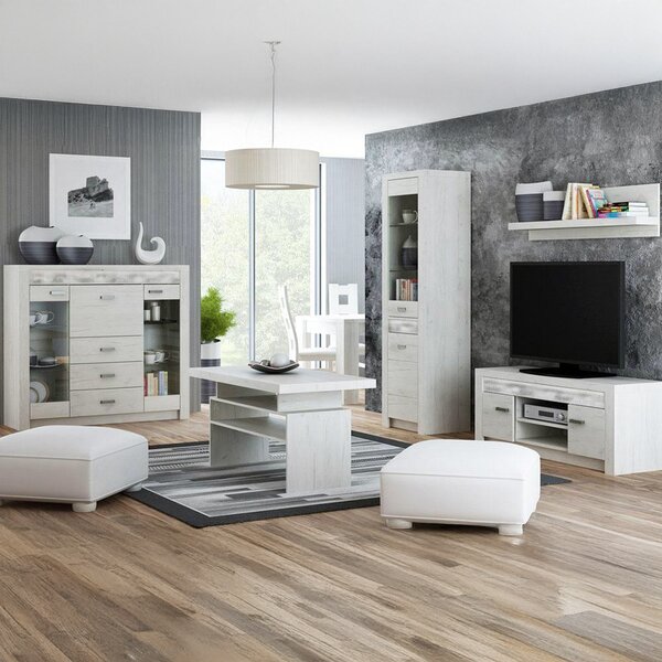 Obývací stěna INDIANAPOLIS k | sestava A | 330 cm + stolek 120x60 cm | kraft bílý