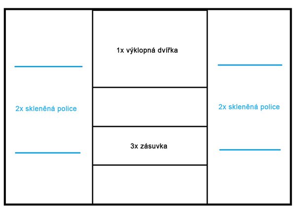 INDIANAPOLIS k | vitrína I-8 s policemi a zásuvkami | 137 cm | kraft bílý