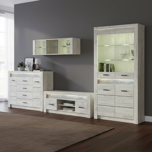 Obývací stěna INDIANAPOLIS k | sestava F | 370 cm | kraft bílý