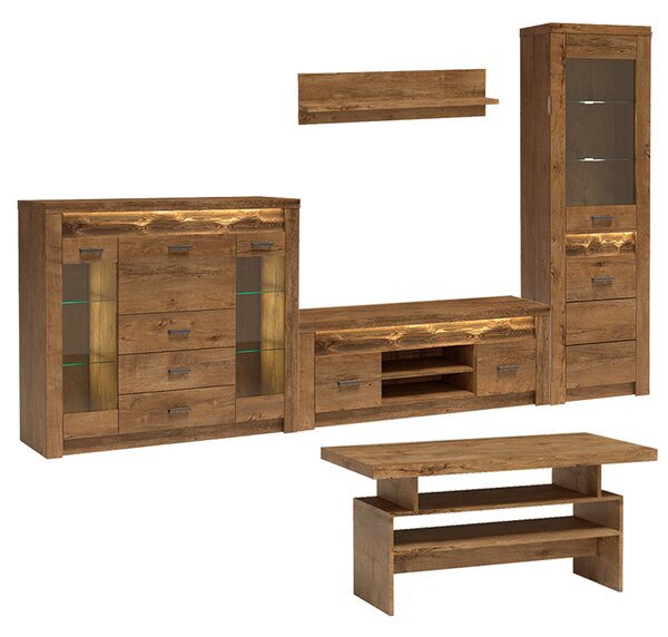 Obývací stěna INDIANAPOLIS s | sestava A | 330 cm + stolek 120x60 cm | jasan světlý