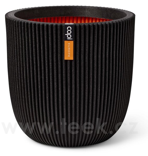 Capi Europe Květináč kulatý Groove NL, Capi, průměr 35 cm, výška 34 cm, recyklovatelná PE směs, barva black