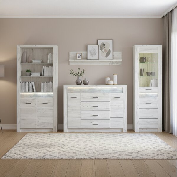 Obývací stěna INDIANAPOLIS k | sestava E | 289 cm | kraft bílý
