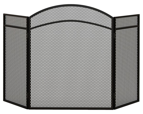 HOMCOM Ochranná Clona na Krb, Skládací Ochrana proti Iskření se 3 Panely, Bezpečnostní Clona na Krb pro Obývací Pokoj, Kovová, 96 x 60 cm, Černá | Aos