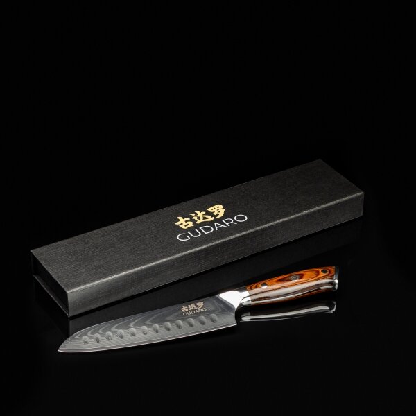 Gudaro - Damaškový Santoku kuchyňský nůž FENG 7,5", 67 vrstev oceli, délka 18 cm