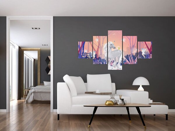 Obraz - Jednorožec v magickém lese (125x70 cm)