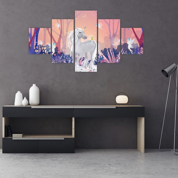 Obraz - Jednorožec v magickém lese (125x70 cm)