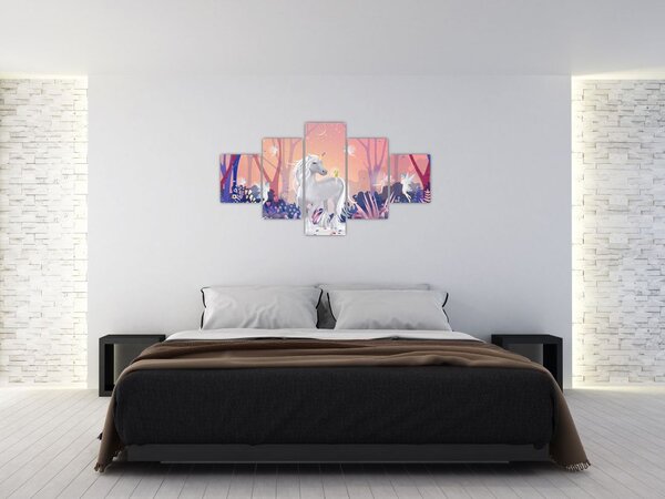 Obraz - Jednorožec v magickém lese (125x70 cm)