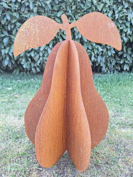 Kovová zahradní dekorace Hruška 3D velká 70 cm corten