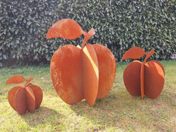 Kovová zahradní dekorace Jablko 3D velké 83 cm corten