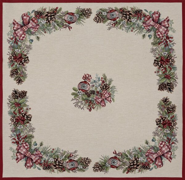 VÁNOČNÍ GOBELÍNOVÝ UBRUS GARLAND 100X100 CM VZOROVANÝ
